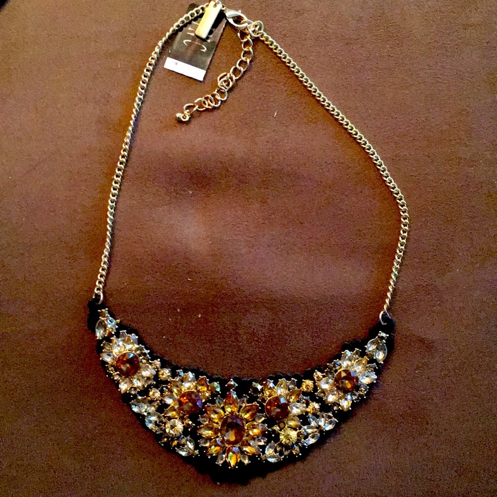 Ink Gold/black clusters leather necklace